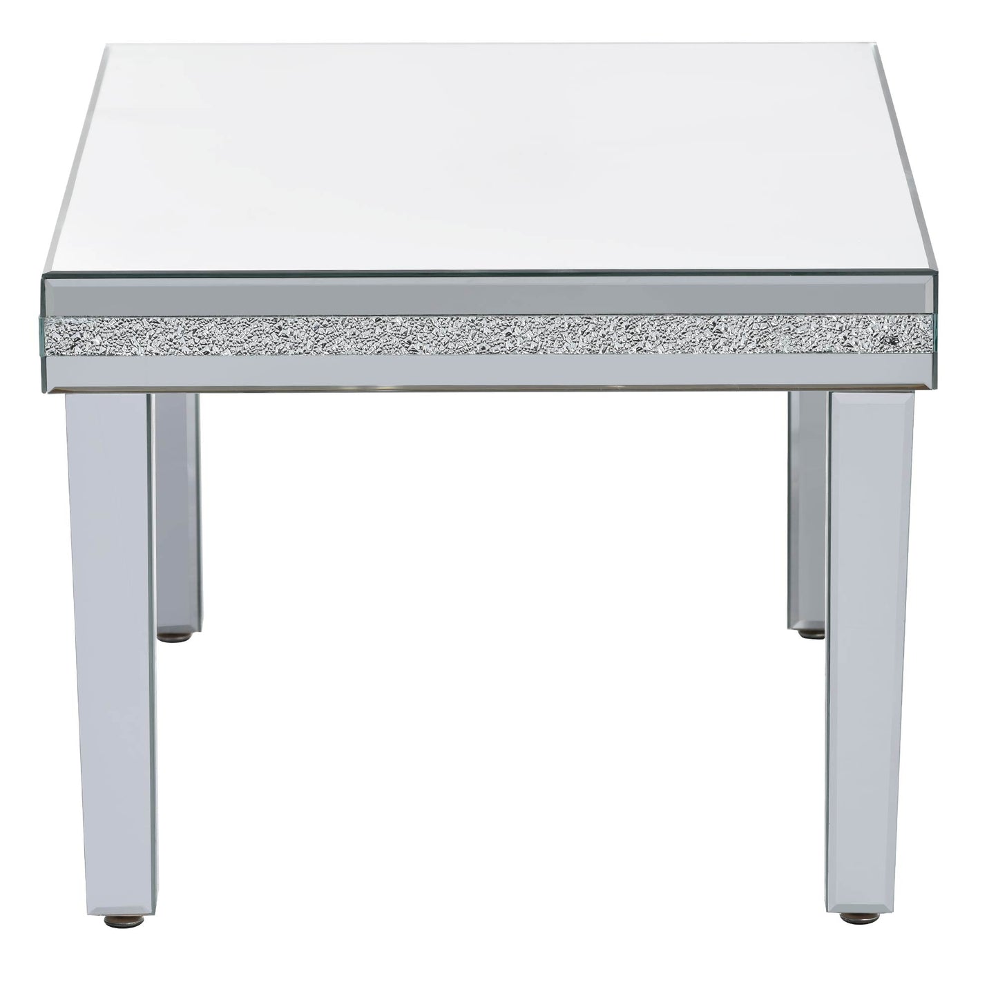 The ON-TRANS stylish modern glass mirrored coffee table features a crystal design and adjustable height legs in silver