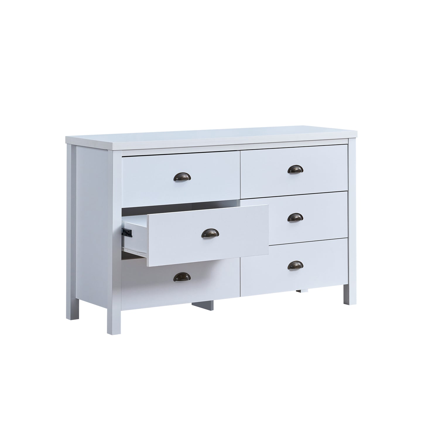 SAFARI 6-drawer main dressing table with interlocking drawer function, easy to assemble, classic white color